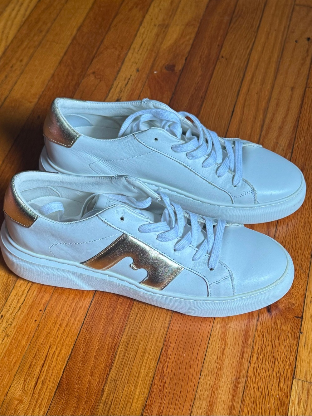 Bruno Magli White Sneakers with Metallic Gold Accent